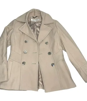 Kenneth Cole Double Breasted Peacoat Tan Excellent Size 4 thumbnail 1