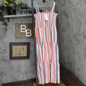 NWT Ny Collection Tiered Dress with Smocked Bodice Peach Pink Stripe Multi PXL thumbnail 2