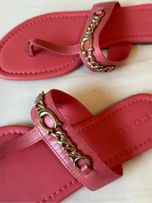 COACH | Jacklyn Coral Pink Leather Chain-Trim Thong Sandals | US 9.5B thumbnail 3