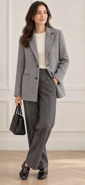 Abercrombie & Fitch Houndstooth Blazer Coat XS Classic Preppy Old Money Gray thumbnail 1