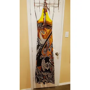 MARY L COUTURE Beads Halter print Dress Sz 2 Yellow Multi thumbnail 3
