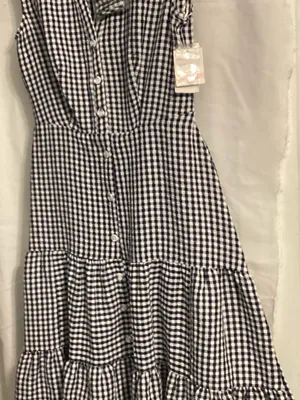 Melonie Black & white gingham button up dress bottom ruffle cloth belt unworn thumbnail 1