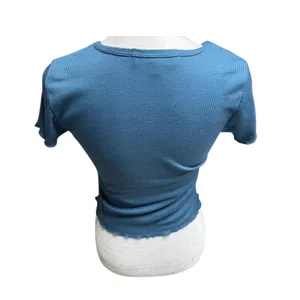 Y2K Rhinestone Butterfly Baby Tee Small Blue Coquette Ribbed Hippie Rose thumbnail 3