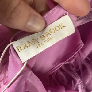 Ramy Brook Faux Feather Trim Halter Top Womens L Pink Fiyero Party Blouse NWT thumbnail 5