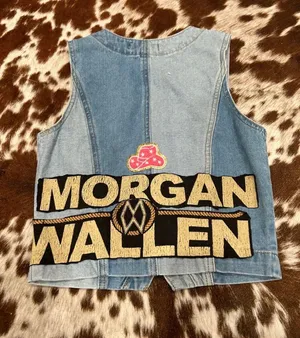 Custom Morgan Wallen jean vest size small thumbnail 1