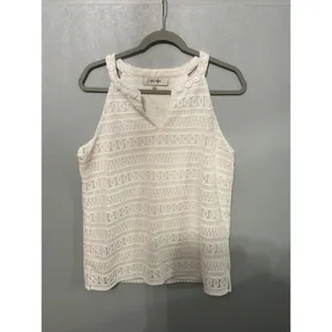 Jones Studio Women Halter Top White Geometric Lace Sleeveless Medium thumbnail 2