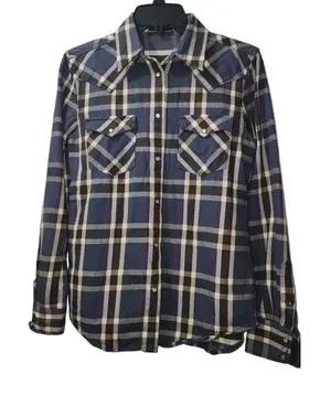 Lauren Jeans Co. Plaid Western‎ Shirt Snap Button Front Blue Small thumbnail 1