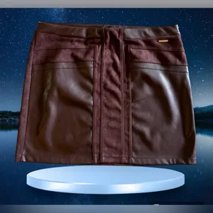 Marc New York Burgundy Velvet Faux Leather mini Skirt XL polyester spandex thumbnail 3