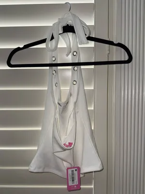 Edikted Havana Grommet Ribbed Halter Top White Size Small thumbnail 4