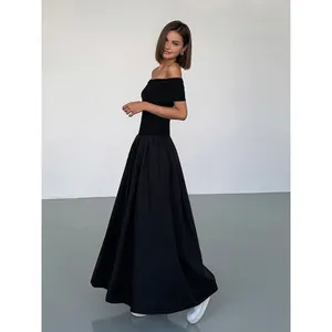 Commense Frenchy Solid Off Shoulder Elegant Minimalist Black Maxi Dress NWT S thumbnail 7