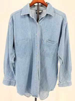 Light Wash Utility Denim Button-Down Shirt chest Pockets Plus Sz 1XLarge thumbnail 1