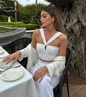Zara crop top crossed crochet corset white boho thumbnail 1
