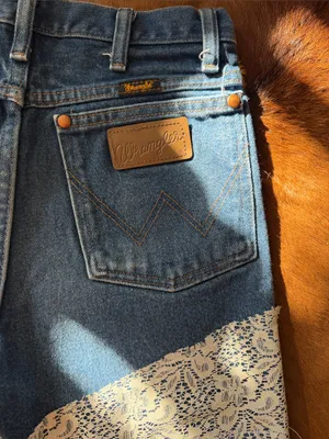 Reworked Vintage Wrangler Denim Shorts Size 27 Lace & Fringe Accent Boho Western thumbnail 4
