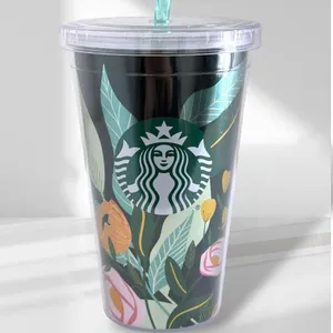 Starbucks 2020 Metallic Green Floral Tumbler 16oz thumbnail 2