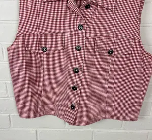 Vintage Tattoo Red Gingham Plaid Button Front Vest Top thumbnail 3