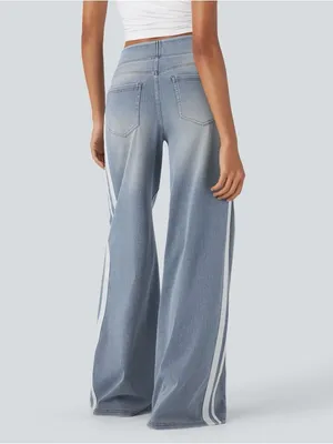 Halara Flex High Waisted Stripe Wide Leg Jeans NWT Large thumbnail 2