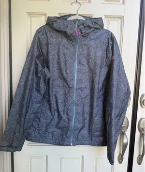 Mountain Hardwear Womens Grey Pink Geometric Print Hooded Rain Jacket Size Large thumbnail 1