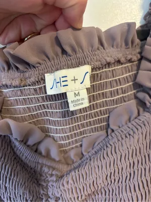 She + Sky Mauve Smocked Peasant Crop Top with Tie Front thumbnail 3