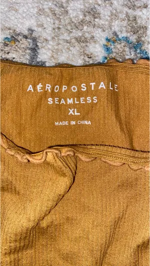 Aeropostale Off-The-Shoulder Ribbed Seamless Orange Mustard Crop Top Ruffle Hem thumbnail 2