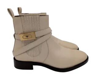 Tory Burch T Hardware Chelsea Boot Cream Leather Buckle Ankle Booties Women's 7M thumbnail 1
