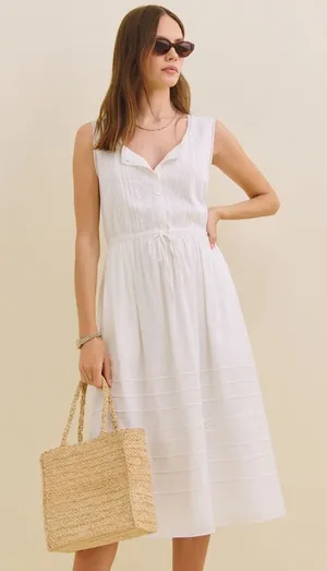 Reformation | Lonnie Embroidered Lace Cotton Blend Midi Dress in White | Size 0 thumbnail 1