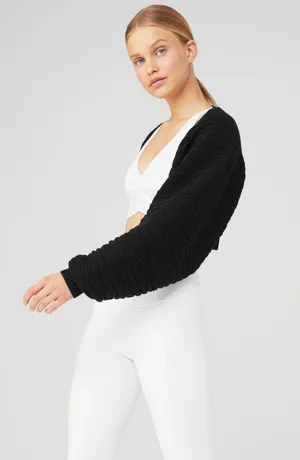Alo Cable Knit Shawl Black One Size thumbnail 2