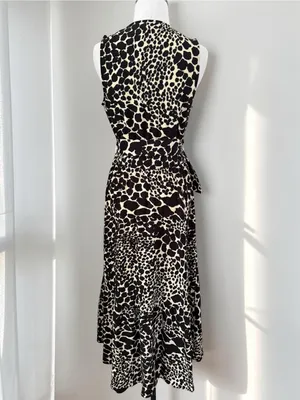 NWT Who What Wear Swirling Leopard Wrap Ruffle High Low Maxi Dress XS thumbnail 10
