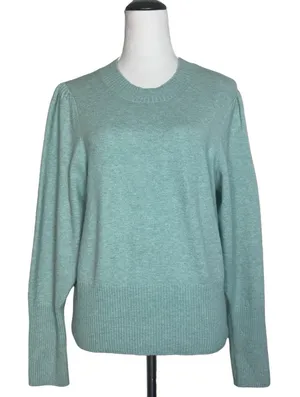 J Crew Puff Sleeve Merino Alpaca Crew Neck Sweater Size L Green Supersoft Yarn thumbnail 1