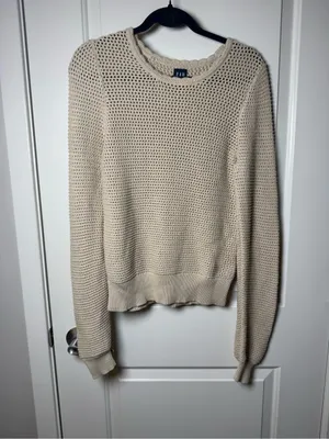 GAP Open-Weave Crewneck Sweater in Light Beige thumbnail 2