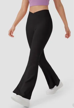 Halara Crossover High Waisted Flare Leggings Yoga Pants Black Size Small New thumbnail 1