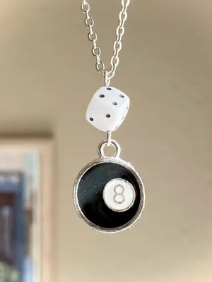 Handmade 8 ball & dice grunge funky unisex necklace🎲8️⃣🖤 thumbnail 1