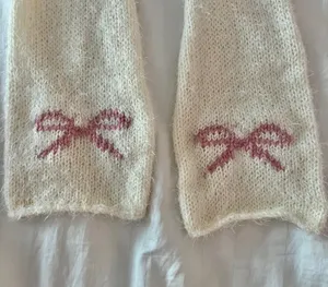 handmade knitted scarf with bow design! Tan thumbnail 2