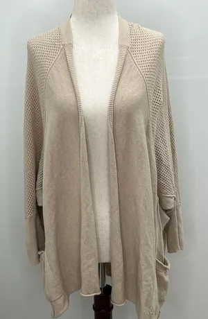 Democracy Beige Angora Blend Open Knit Pocket Draped Open Front Cardigan XL thumbnail 1
