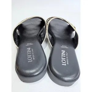 Lottini Black Leather‎ Woven Slide Sandals Italy EU 38 Minimal Artisan Resort thumbnail 6