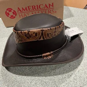 Leather Cowboy Brown Western Hat XXL Falcon Two Tone American Hat Makers thumbnail 2