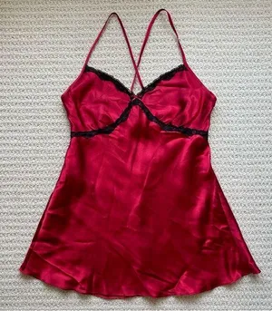 Red Lace Trim Slip Dress Size L thumbnail 1