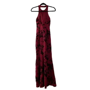 Teeze Me Vintage Red Formal Halter Mermaid Dress Juniors 1 Velvet Floral USA thumbnail 12