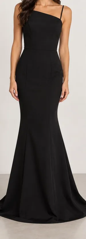 Amsale Lux Classic Black Asymmetrical Trumpet Maxi Gown Dress thumbnail 1