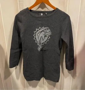 Cute Miami Dolphins NFL metallic logo charcoal gray sweater thumbnail 1