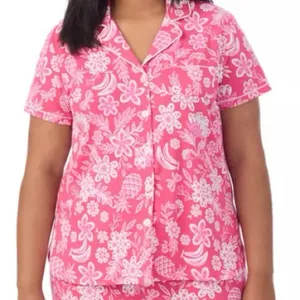 Cuddl Duds Pink Tropical Floral Pajama Top Size Medium Cotton Modal Button Front thumbnail 1