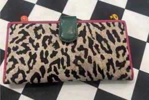 Leopard Print Calf Hair Rainbow Leather Trifold Wallet Multi Color Clutch fairy thumbnail 1