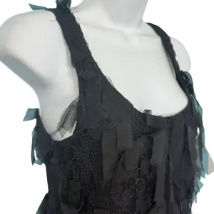 Karen Kane Black Shredded Eyelash Lace Stretch Mini Racerback Dress size XS thumbnail 5