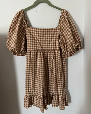 Gingham June and Hudson Tan and Brown Dress thumbnail 1