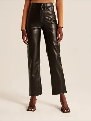 A&F Vegan Leather Ankle Straight Pants in Black thumbnail 2
