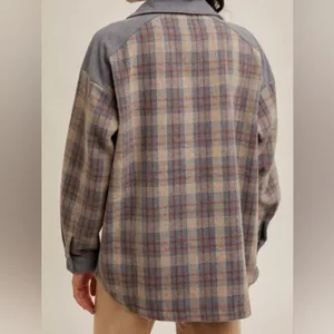 Hem and Thread Blue And Tan Plaid corduroy and twill shacket. Size Large thumbnail 7