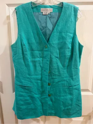 Vintage Maggy London Teal Sleeveless Linen Vest thumbnail 1