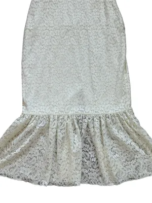 Michael Costello Revolve Cream Lace Midi Dress Puff Sleeve Ruffle Hem Feminine thumbnail 7