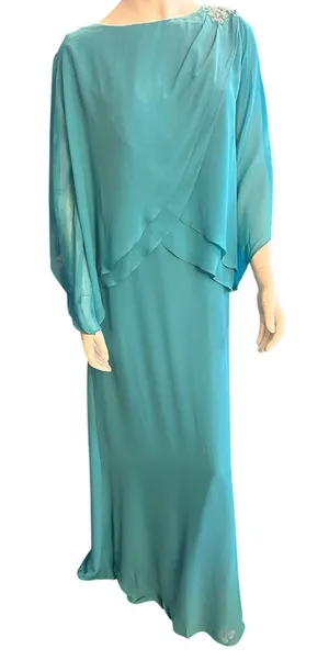Sleeveless Sheath Maxi Dress w/Chiffon Pull Over Cover Various Sizes Teal NWOT thumbnail 1