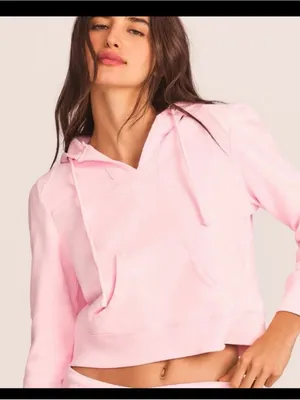 NWT LoveShackFancy Kirby cropped hoodie pink opal size large thumbnail 1