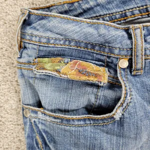 Vintage Faded Glory Jeans Womens 12 Light Wash Blue Floral Flap Pockets Wide Leg thumbnail 9